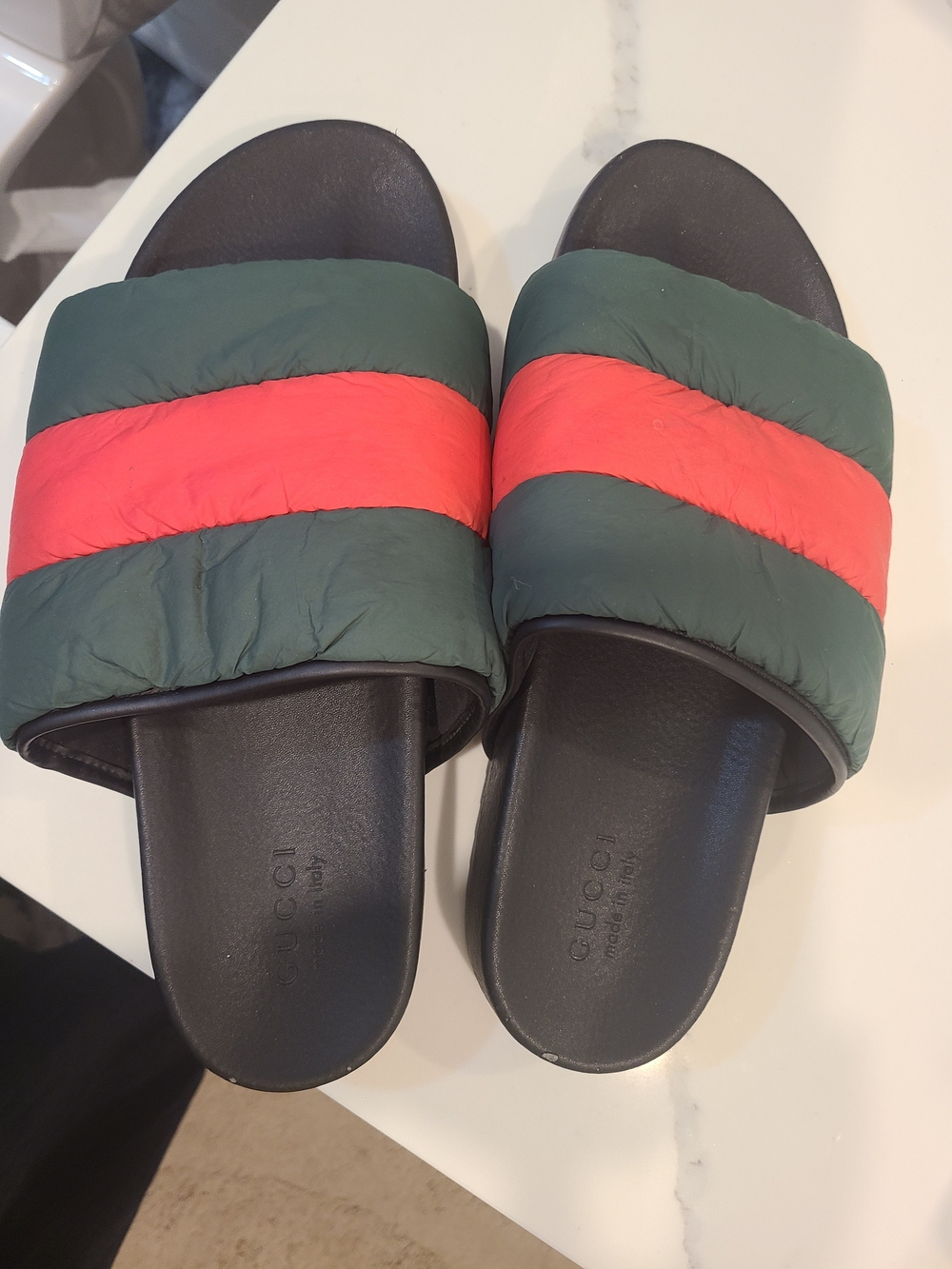 Gucci Green & Red Padded Stripe Slide Sandals